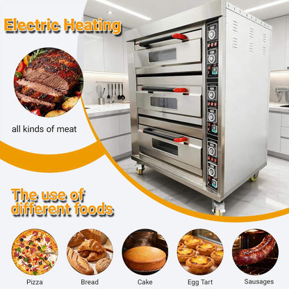 Heavy Duty Commercial Triple Deck 220V 19.8KW Electric Pizza Oven