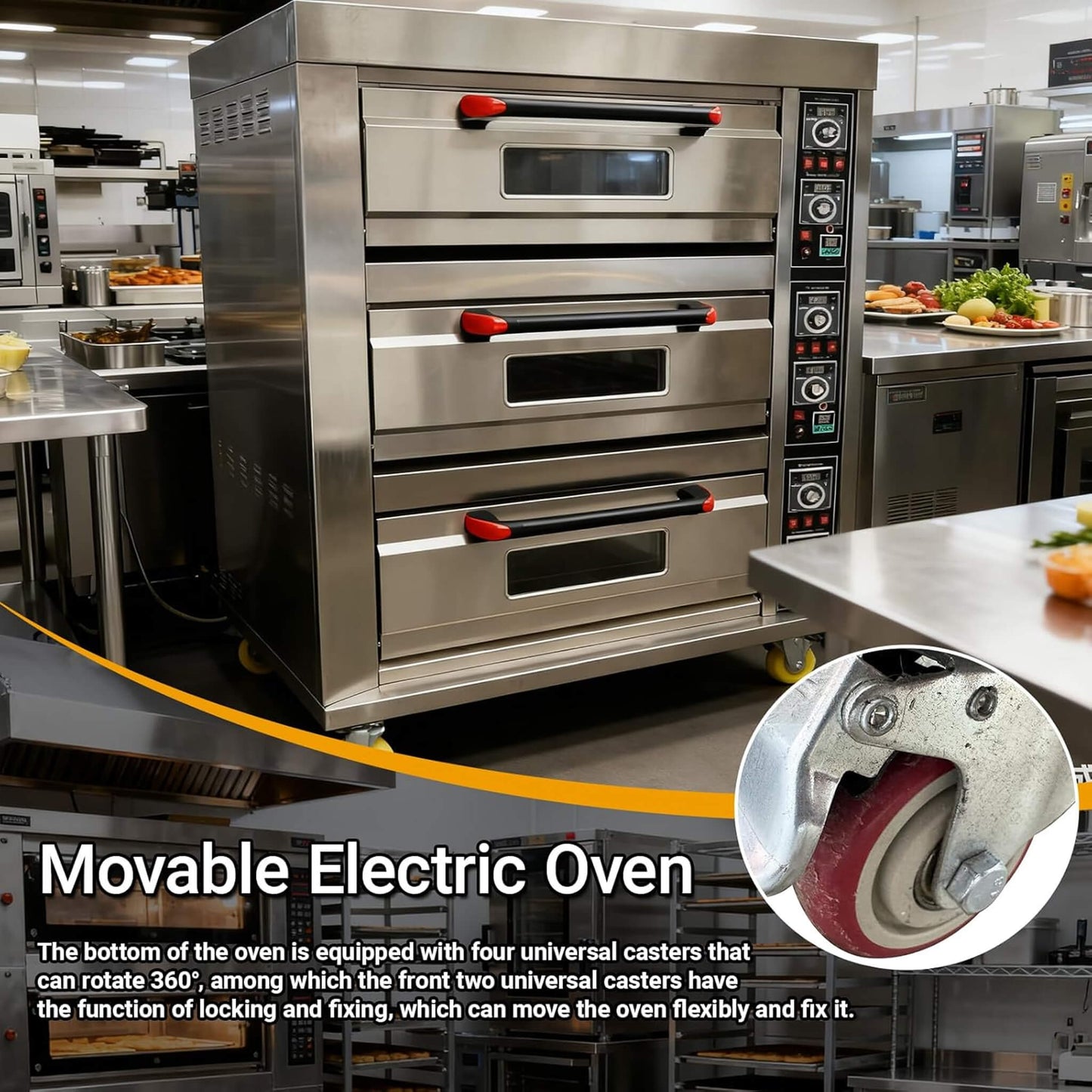 Heavy Duty Commercial Triple Deck 220V 19.8KW Electric Pizza Oven