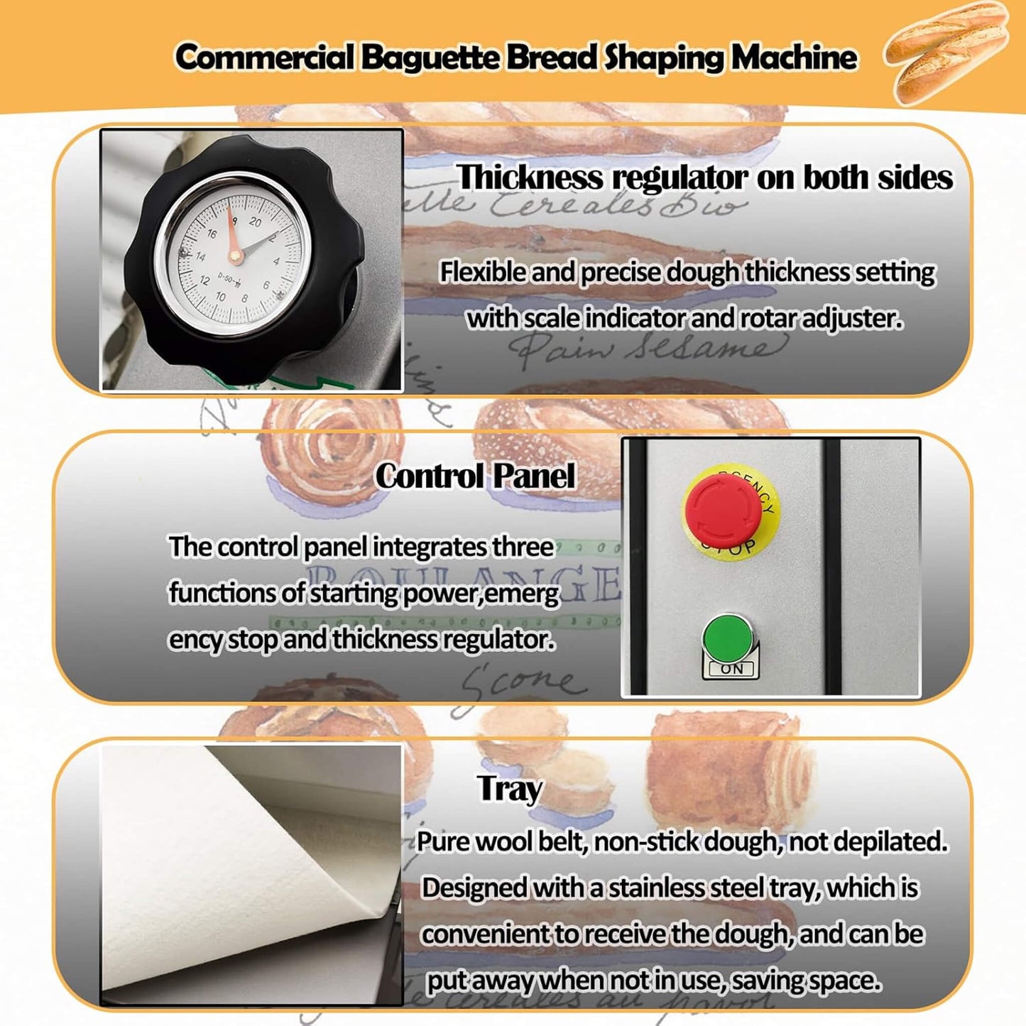 Heavy-Duty Commercial 110V Electric Baguette Bread Shaper Machine
