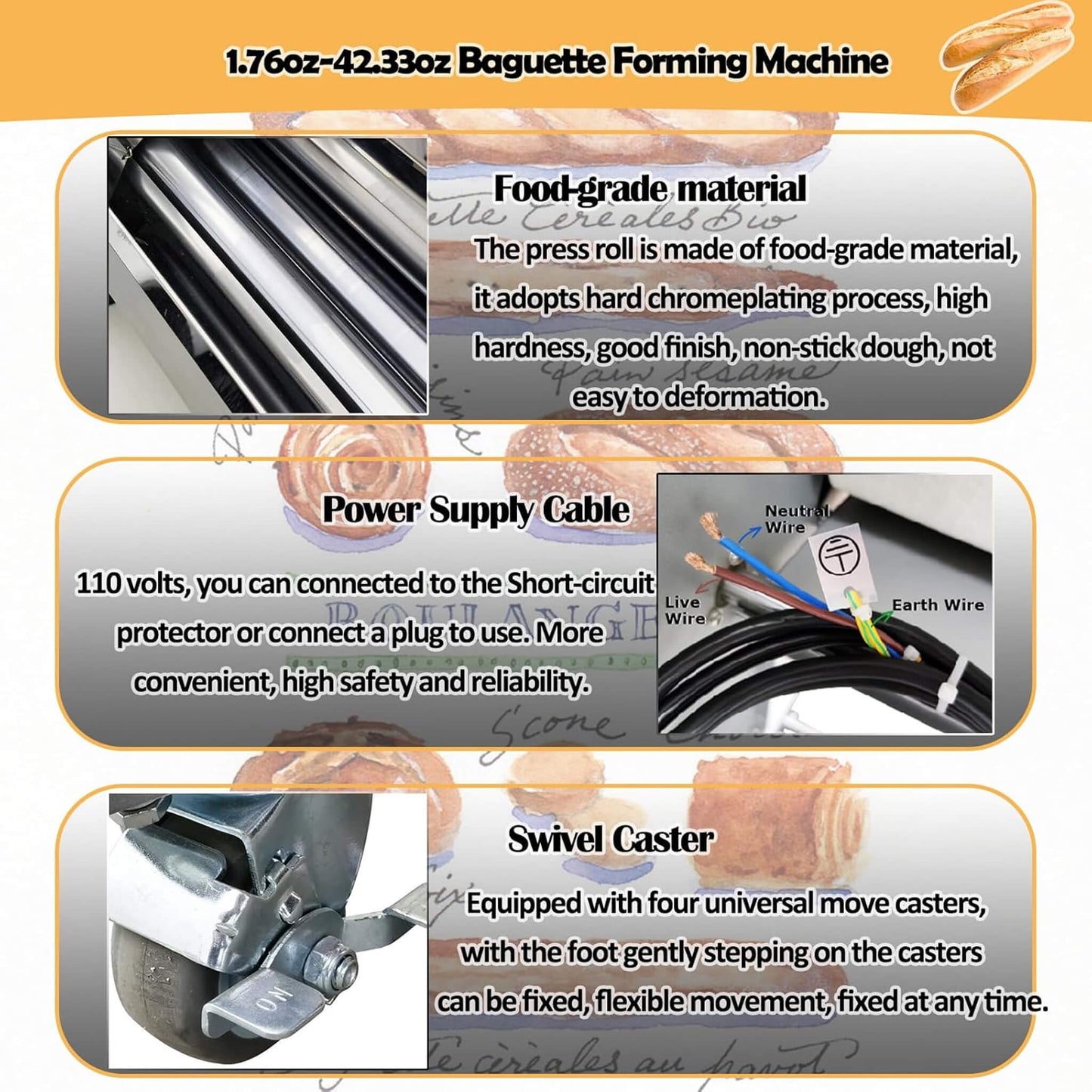 Heavy-Duty Commercial 110V Electric Baguette Bread Shaper Machine