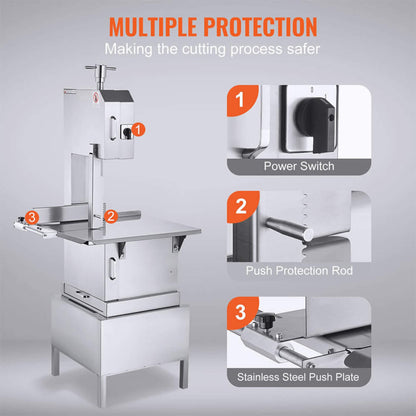 Heavy Duty Commercial Electric Meat Bone Saw Cutting Band Machine With 6 Saw Blades 2200W