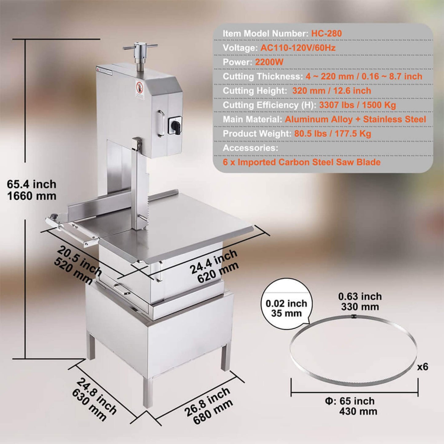 Heavy Duty Commercial Electric Meat Bone Saw Cutting Band Machine With 6 Saw Blades 2200W