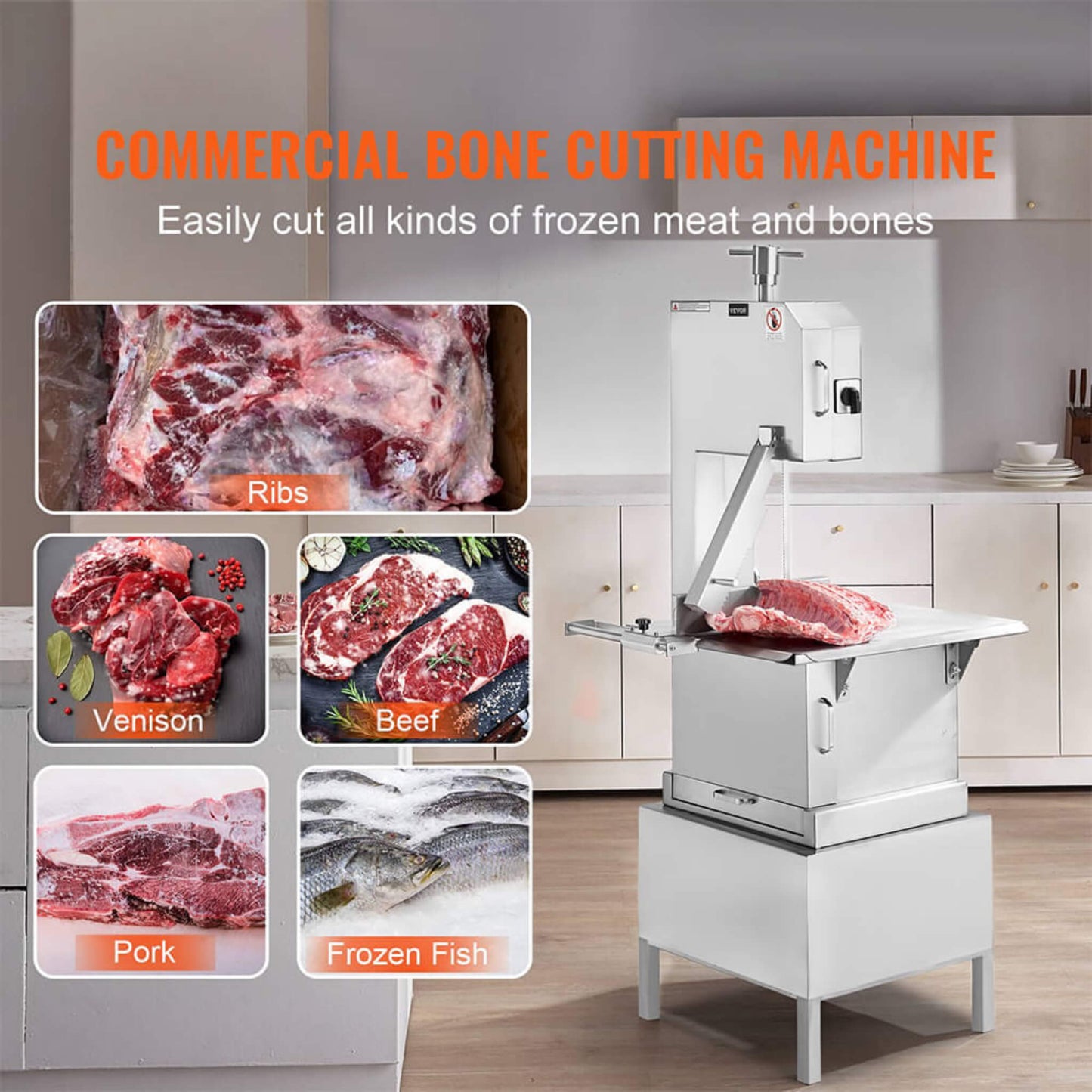 Heavy Duty Commercial Electric Meat Bone Saw Cutting Band Machine With 6 Saw Blades 2200W