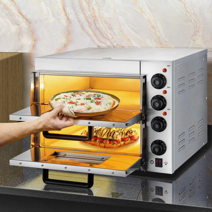 Heavy-Duty Electric Indoor Commercial Countertop Double Deck Pizza Oven 2000W