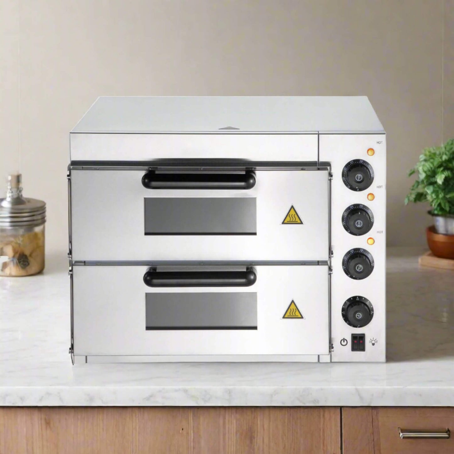 Heavy-Duty Electric Indoor Commercial Countertop Double Deck Pizza Oven 2000W