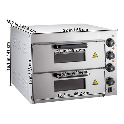 Heavy-Duty Electric Indoor Commercial Countertop Double Deck Pizza Oven 2000W