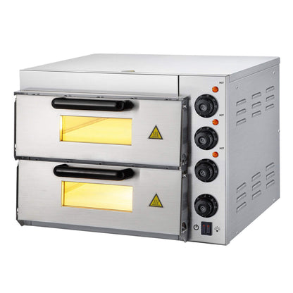 Heavy-Duty Electric Indoor Commercial Countertop Double Deck Pizza Oven 2000W