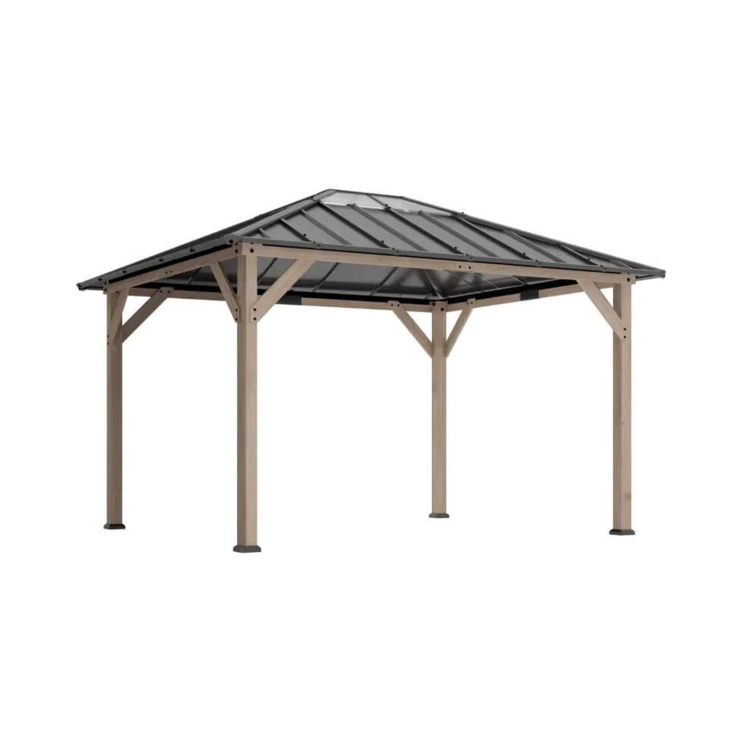 8FT X 10FT Alora Heavy-Duty Fir Wood Hardtop Gazebo with Galvanized Steel Roof and Ceiling Hooks