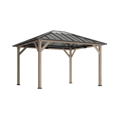 8FT X 10FT Alora Heavy-Duty Fir Wood Hardtop Gazebo with Galvanized Steel Roof and Ceiling Hooks