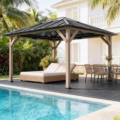 8FT X 10FT Alora Heavy-Duty Fir Wood Hardtop Gazebo with Galvanized Steel Roof and Ceiling Hooks
