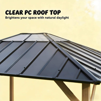 8FT X 10FT Alora Heavy-Duty Fir Wood Hardtop Gazebo with Galvanized Steel Roof and Ceiling Hooks