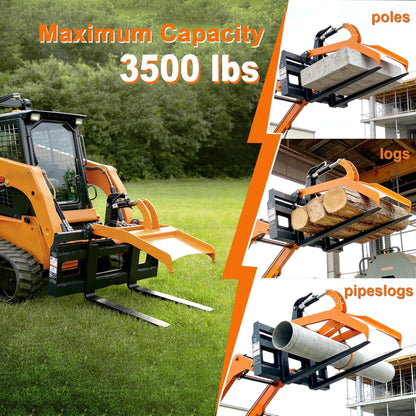 Heavy-Duty Fork Grapple Skid Steer Attachment with Universal Quick Attach