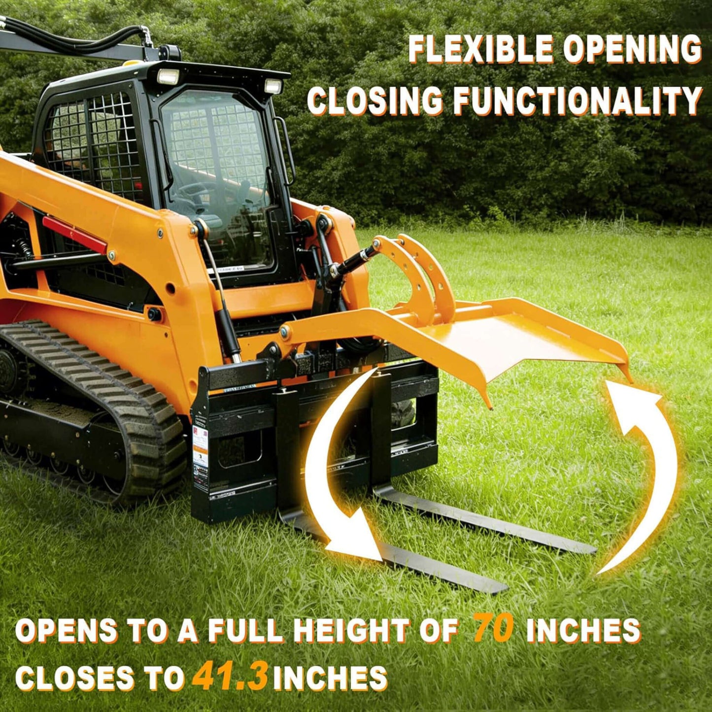 Heavy-Duty Fork Grapple Skid Steer Attachment with Universal Quick Attach