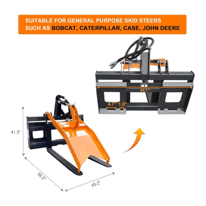Heavy-Duty Fork Grapple Skid Steer Attachment with Universal Quick Attach