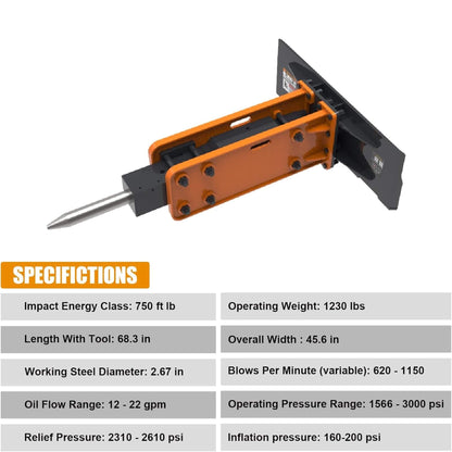 Heavy-Duty Hydraulic Hammer Skid Steer Attachment
