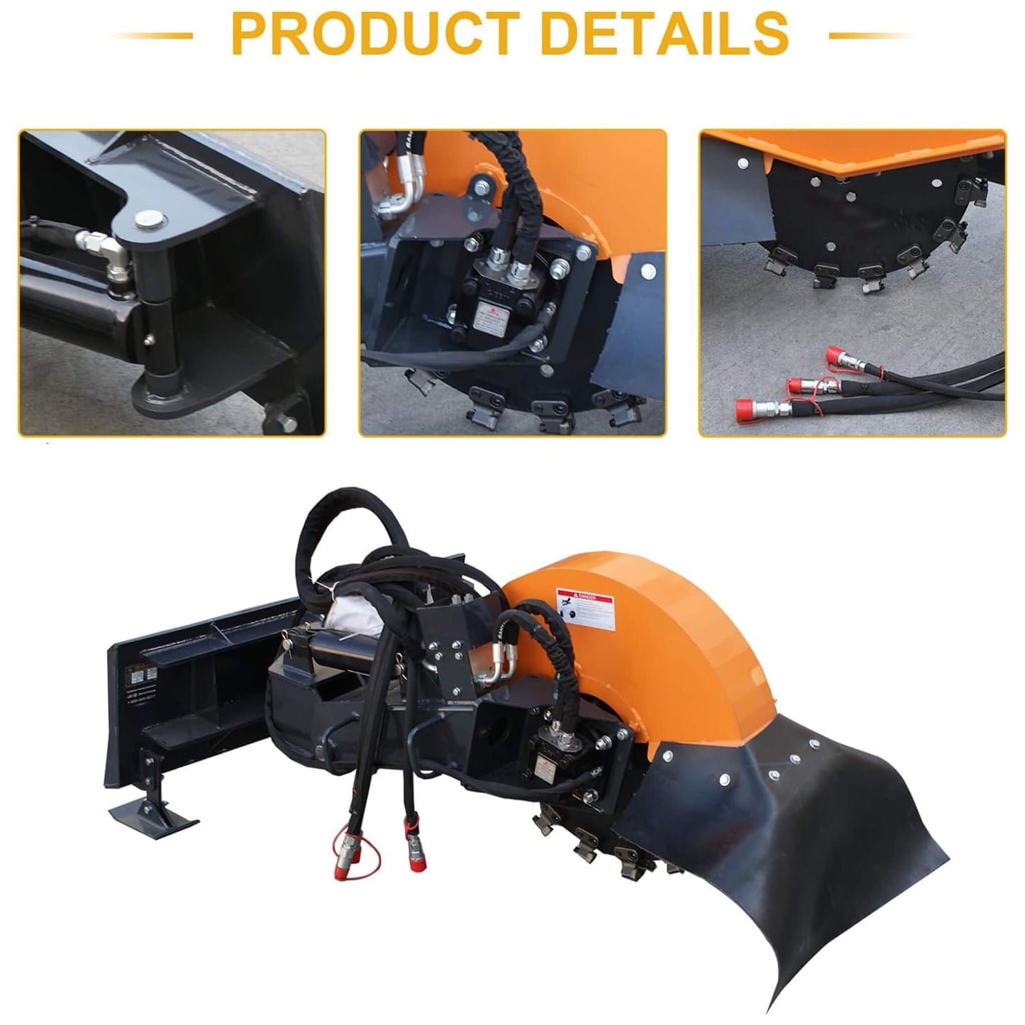 Heavy-Duty Hydraulic Skid Steer Stump Grinder Attachment with 24-Inch Wheel