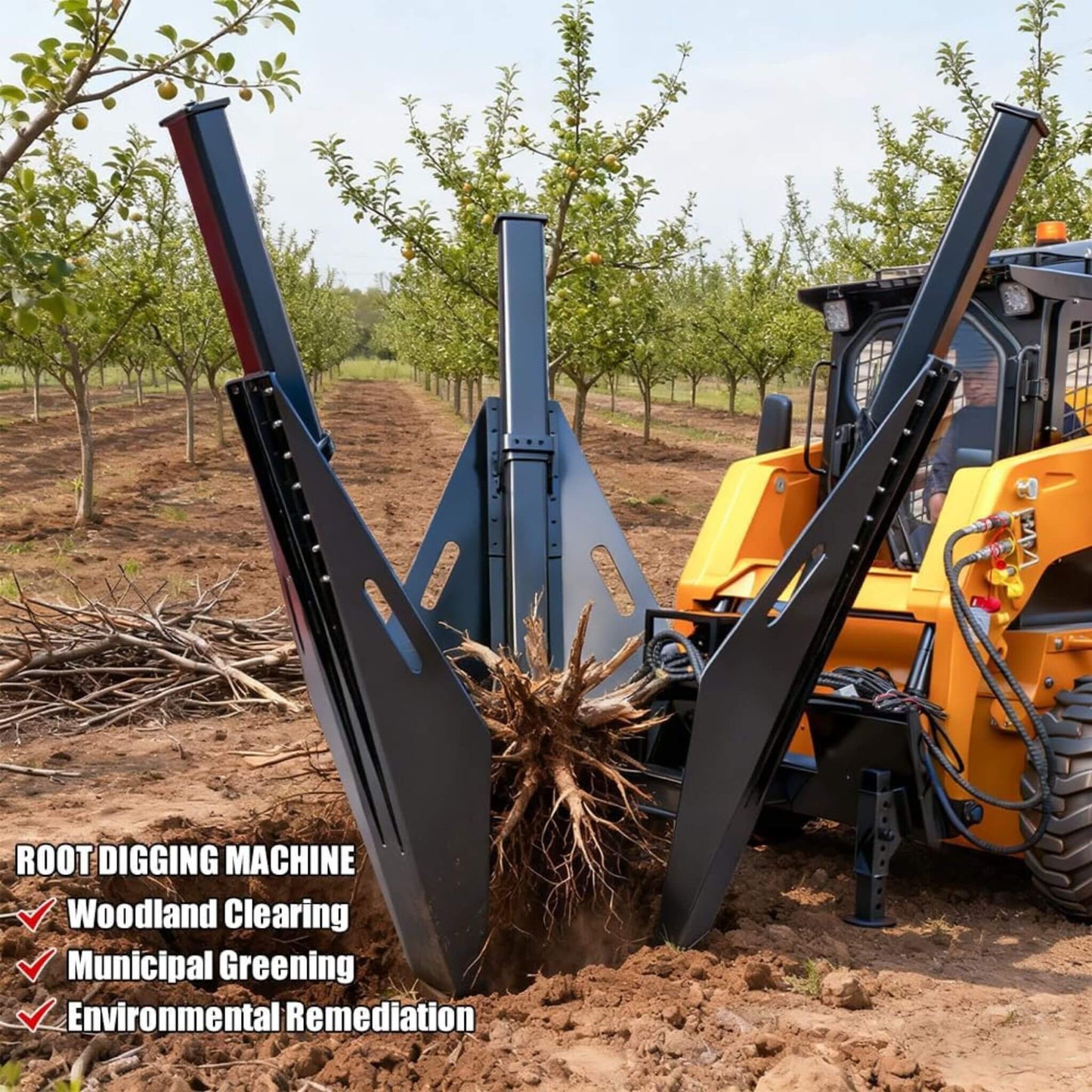 Heavy-Duty Industrial 3-Blade Tree Spade Transplanter Skid Steer Attachment