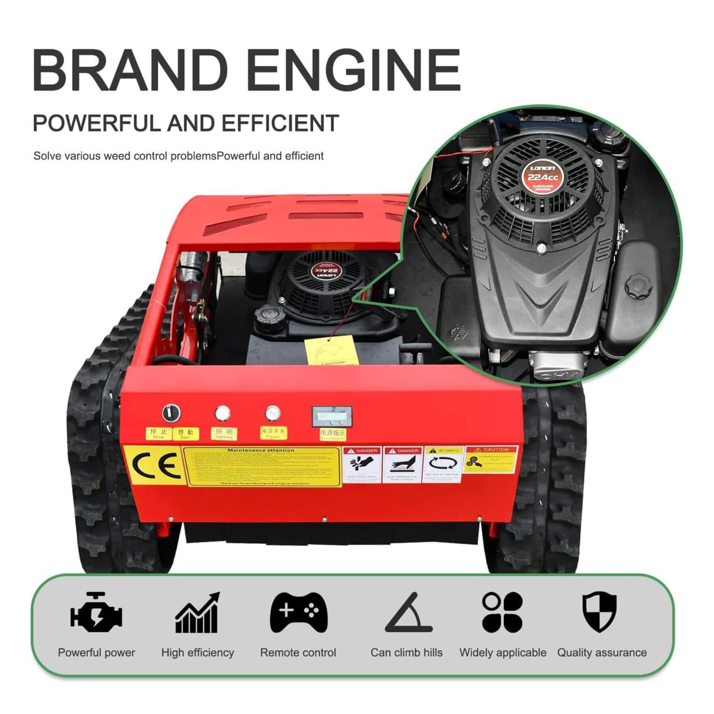 Heavy-Duty Industrial Remote-Controlled Lawn Mower with Adjustable Cutting Height