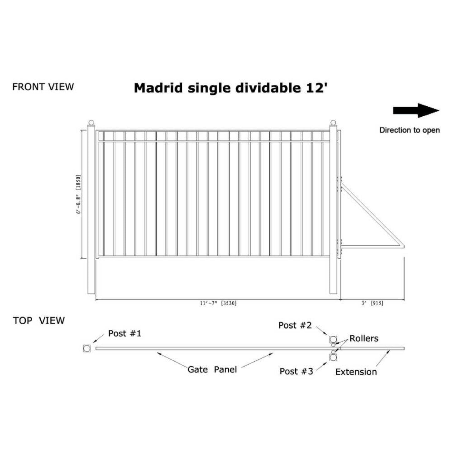 12FT - 30FT Heavy-Duty Madrid-Style Premium Steel Sliding Driveway Gate