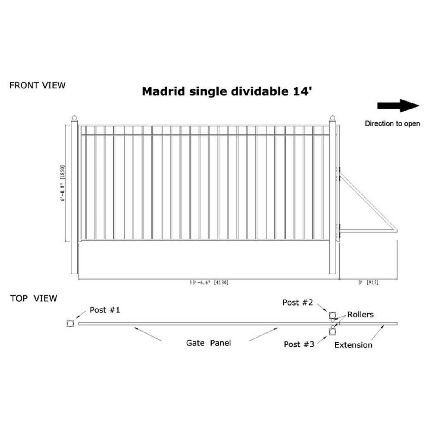 12FT - 30FT Heavy-Duty Madrid-Style Premium Steel Sliding Driveway Gate