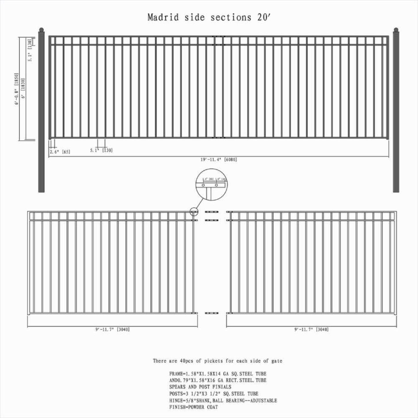 12FT - 30FT Heavy-Duty Madrid-Style Premium Steel Sliding Driveway Gate