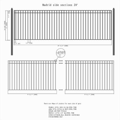 12FT - 30FT Heavy-Duty Madrid-Style Premium Steel Sliding Driveway Gate