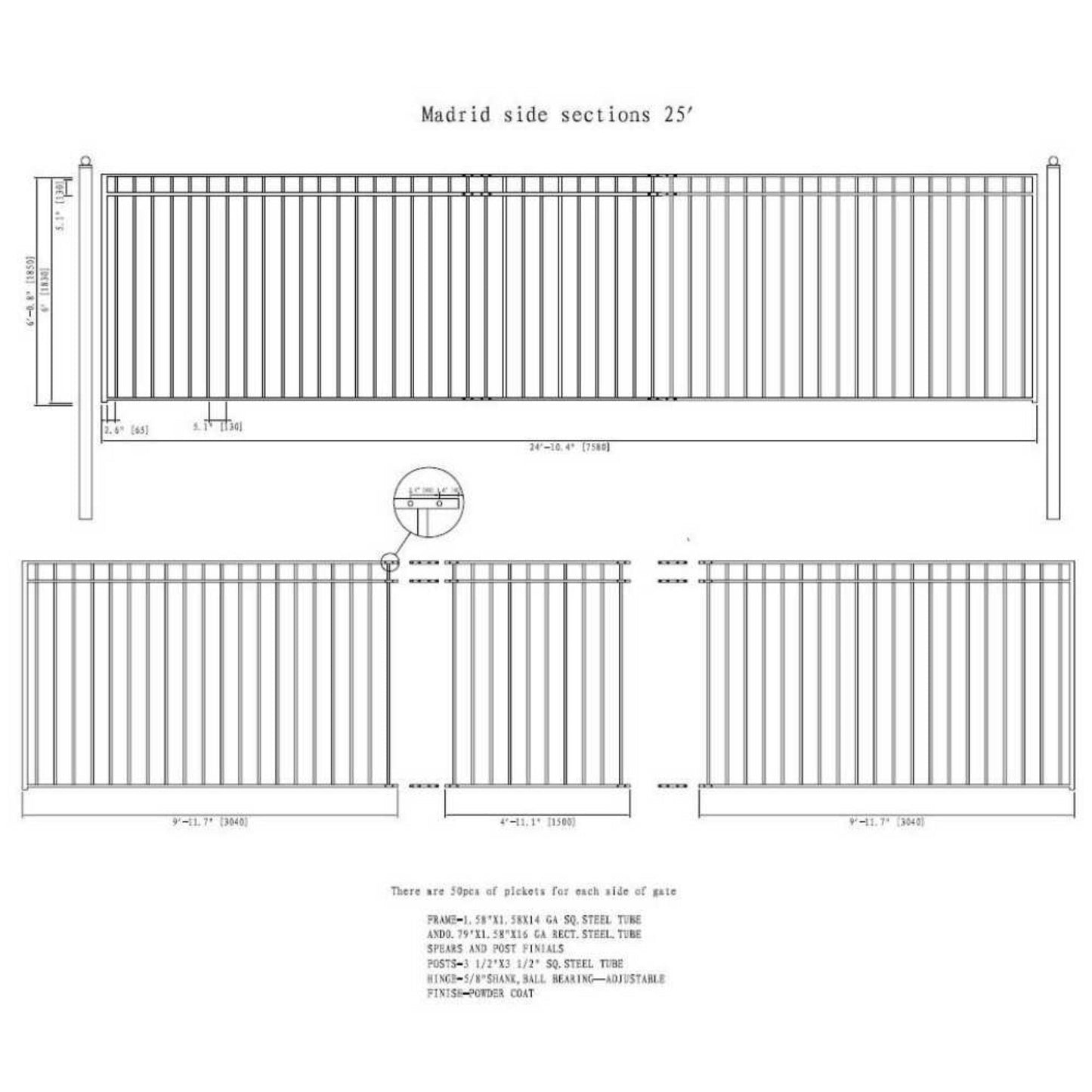 12FT - 30FT Heavy-Duty Madrid-Style Premium Steel Sliding Driveway Gate