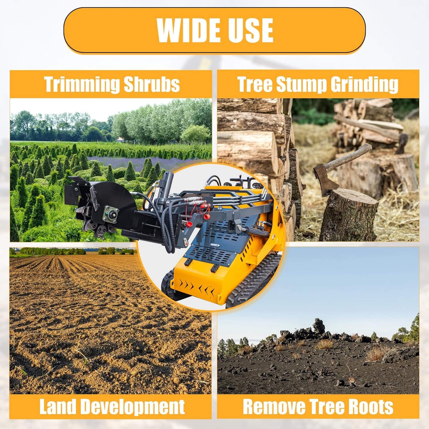 Heavy-Duty Mini Skid Steer Stump Grinder Attachment with Carbide Steel Teeth
