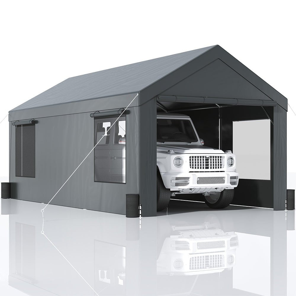 12' x 20' FT Alora Heavy-Duty Outdoor Premium Garage Tarp Canopy Shelter W/ Removable Sidewalls