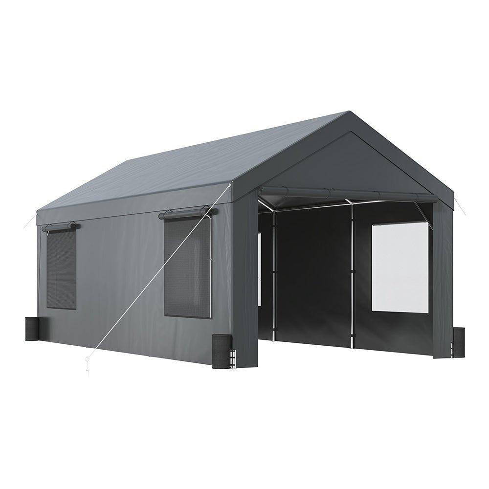 12' x 20' FT Alora Heavy-Duty Outdoor Premium Garage Tarp Canopy Shelter W/ Removable Sidewalls