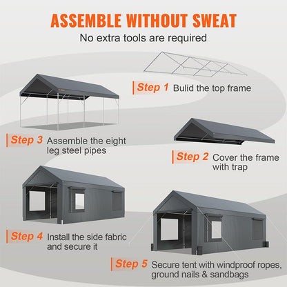 12' x 20' FT Alora Heavy-Duty Outdoor Premium Garage Tarp Canopy Shelter W/ Removable Sidewalls