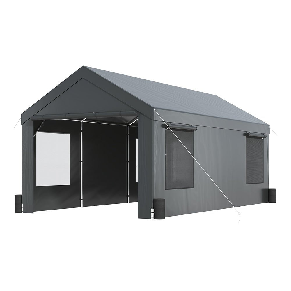12' x 20' FT Alora Heavy-Duty Outdoor Premium Garage Tarp Canopy Shelter W/ Removable Sidewalls