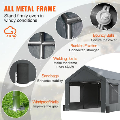 12' x 20' FT Alora Heavy-Duty Outdoor Premium Garage Tarp Canopy Shelter W/ Removable Sidewalls