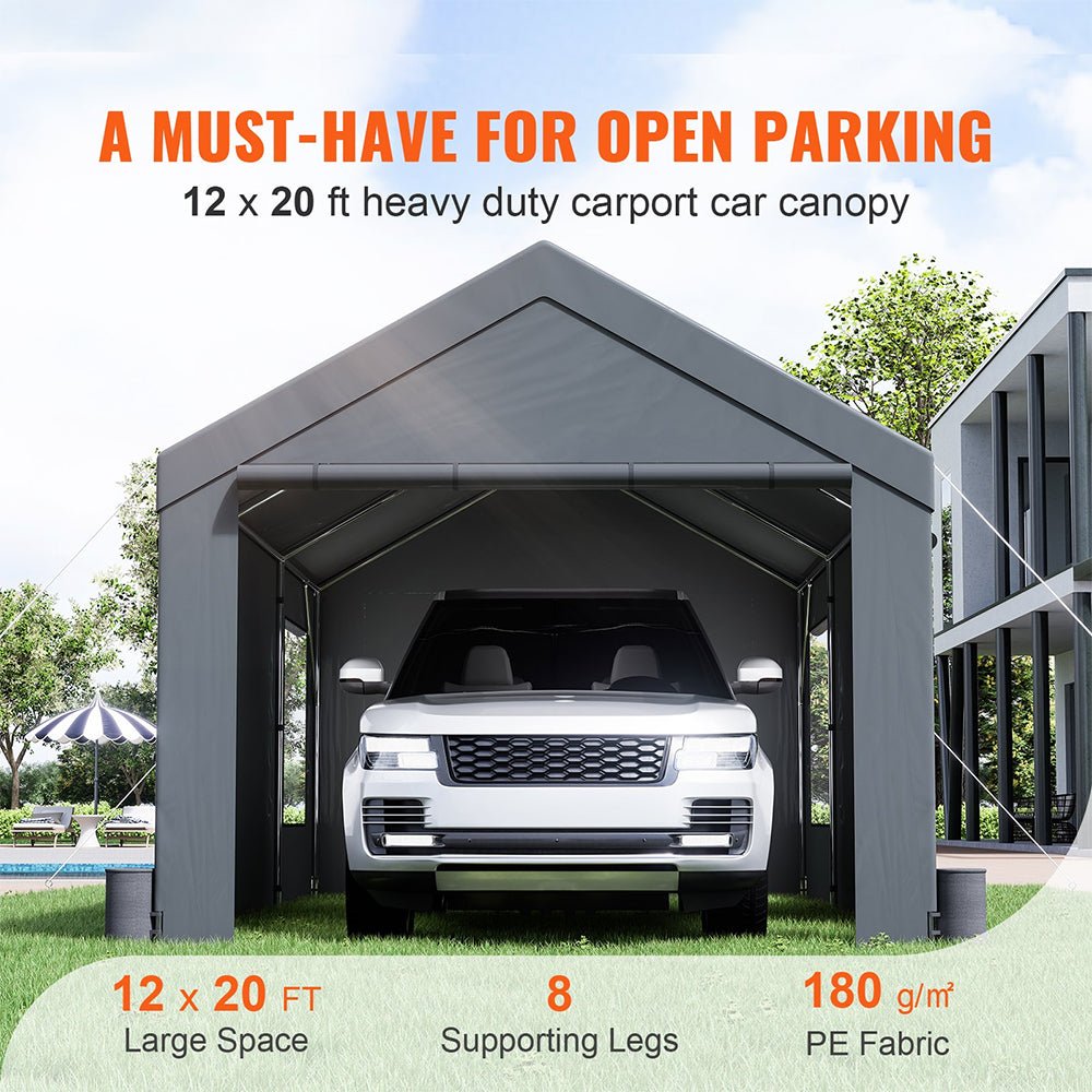 12' x 20' FT Alora Heavy-Duty Outdoor Premium Garage Tarp Canopy Shelter W/ Removable Sidewalls