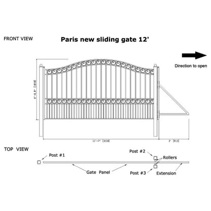 12FT - 18FT Heavy-Duty Paris-Style Premium Steel Sliding Driveway Gate