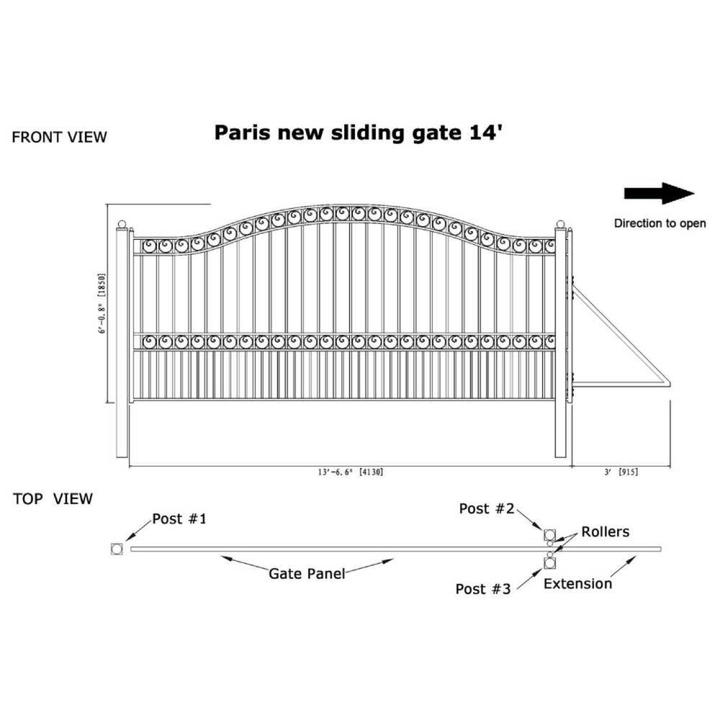 12FT - 18FT Heavy-Duty Paris-Style Premium Steel Sliding Driveway Gate