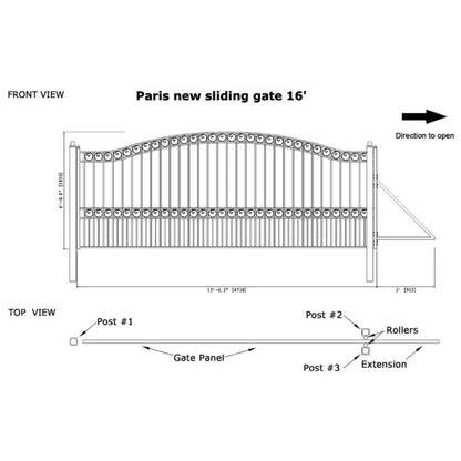 12FT - 18FT Heavy-Duty Paris-Style Premium Steel Sliding Driveway Gate
