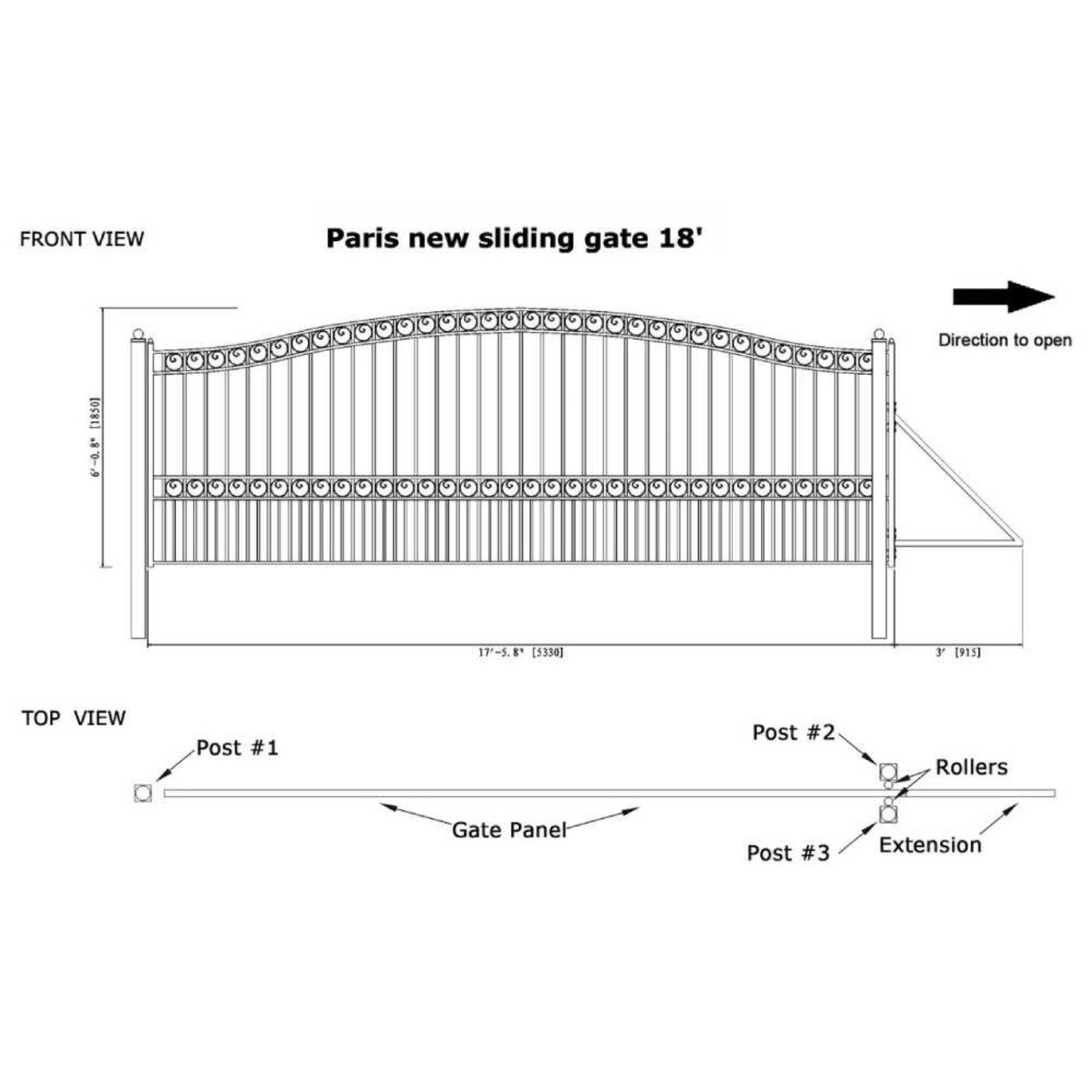12FT - 18FT Heavy-Duty Paris-Style Premium Steel Sliding Driveway Gate