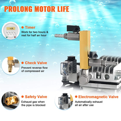 Heavy-Duty Pond Aerator Kit with Compressor, Diffusers and Weighted Tubing