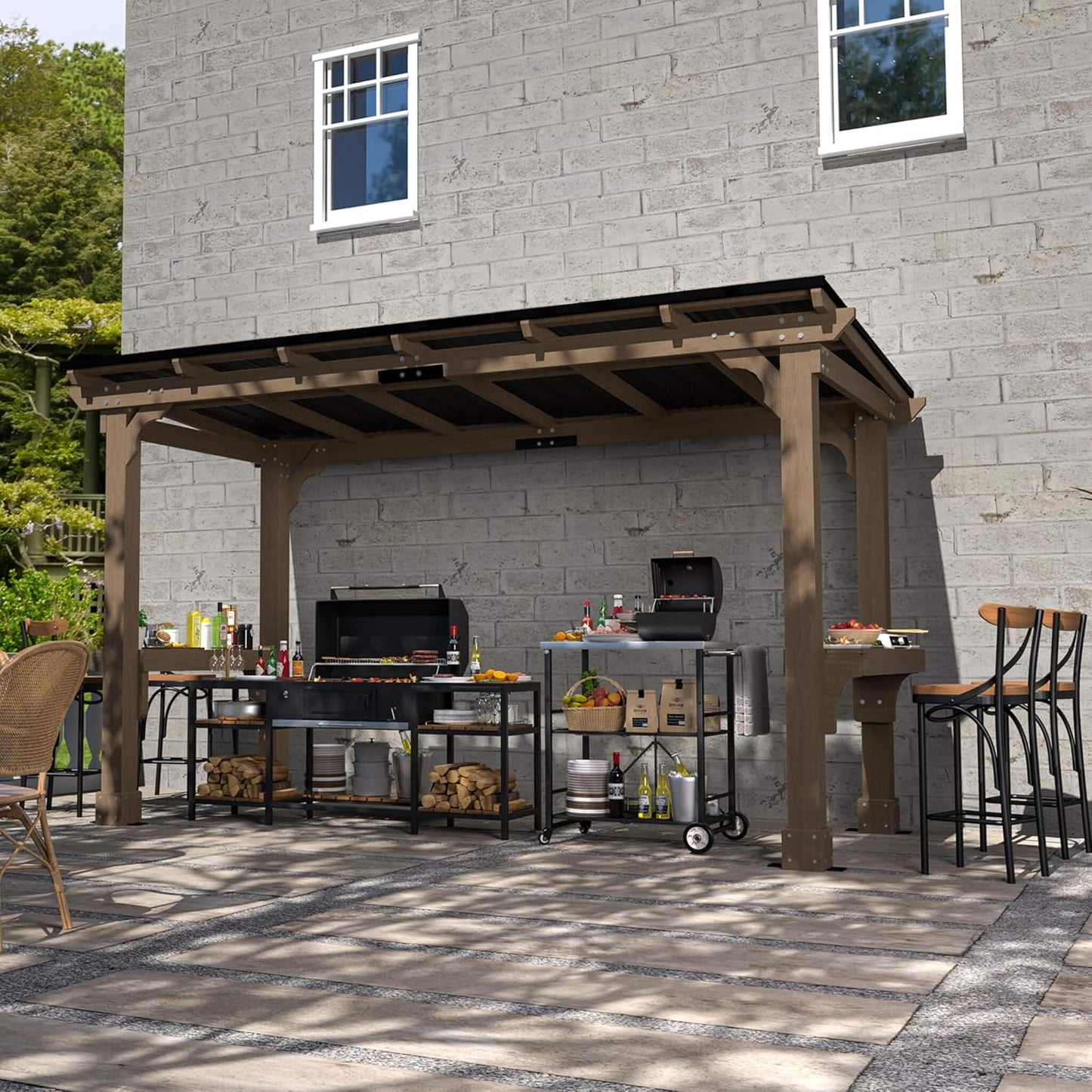 Alora Heavy-Duty Premium Wooden Grill Gazebo with Sloped Metal Roof