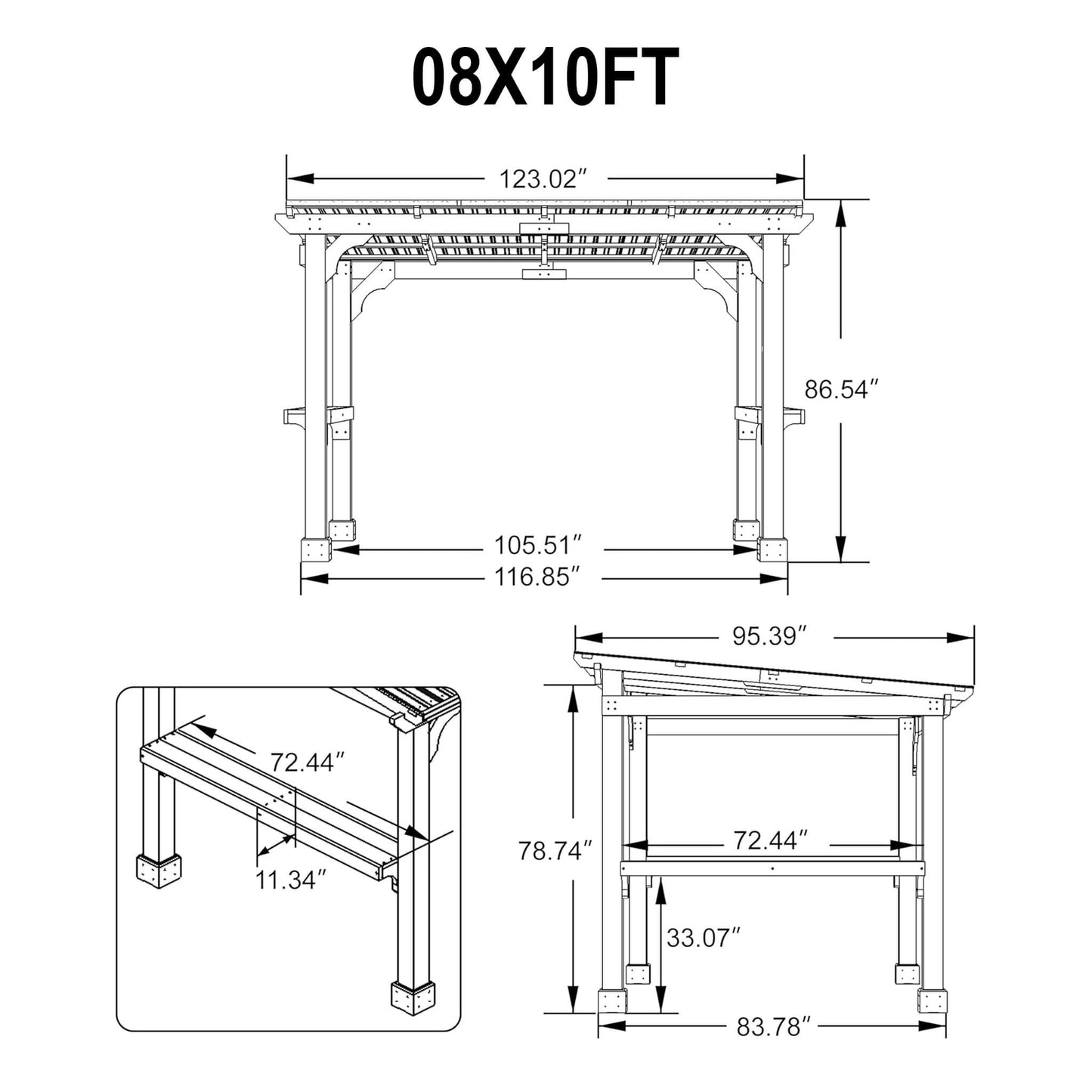 Alora Heavy-Duty Premium Wooden Grill Gazebo with Sloped Metal Roof