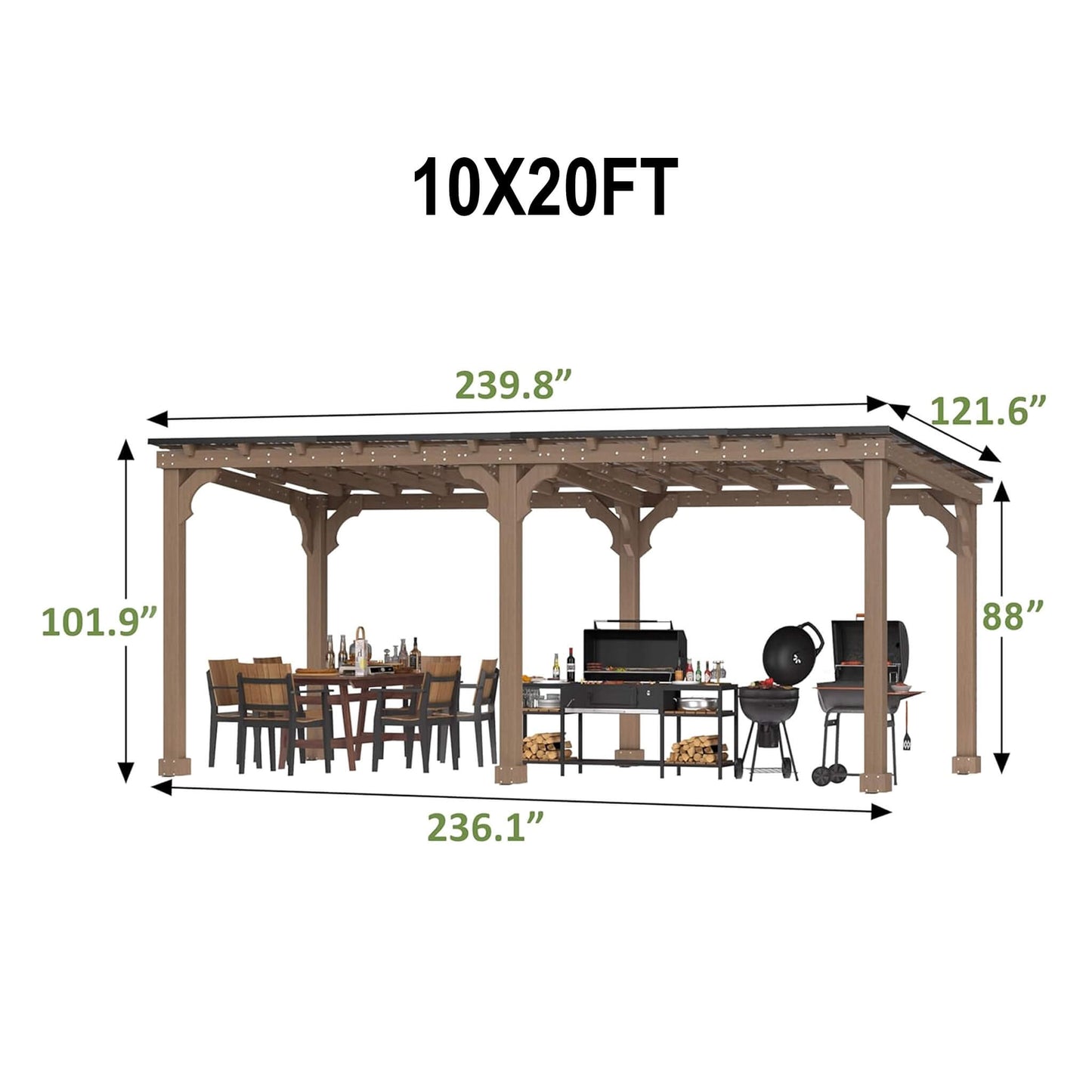 Alora Heavy-Duty Premium Wooden Grill Gazebo with Sloped Metal Roof