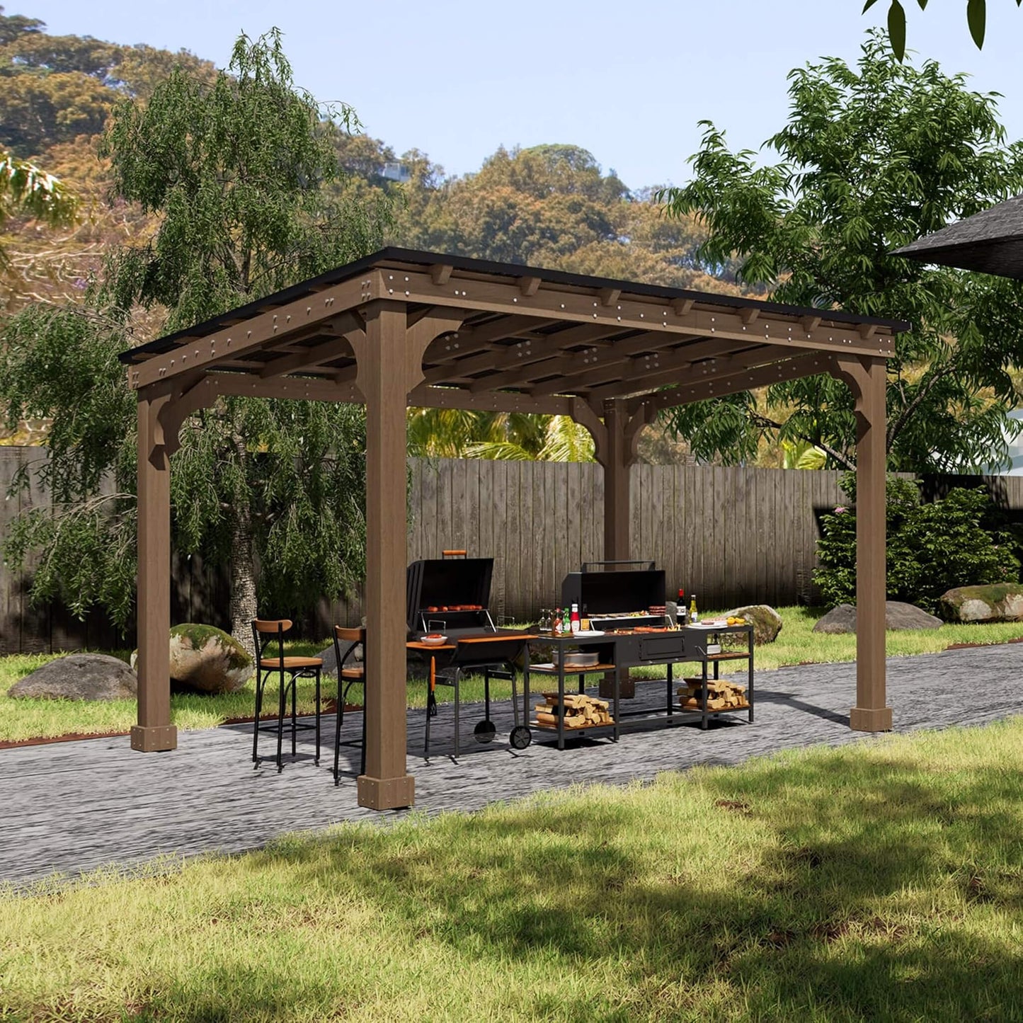 Alora Heavy-Duty Premium Wooden Grill Gazebo with Sloped Metal Roof