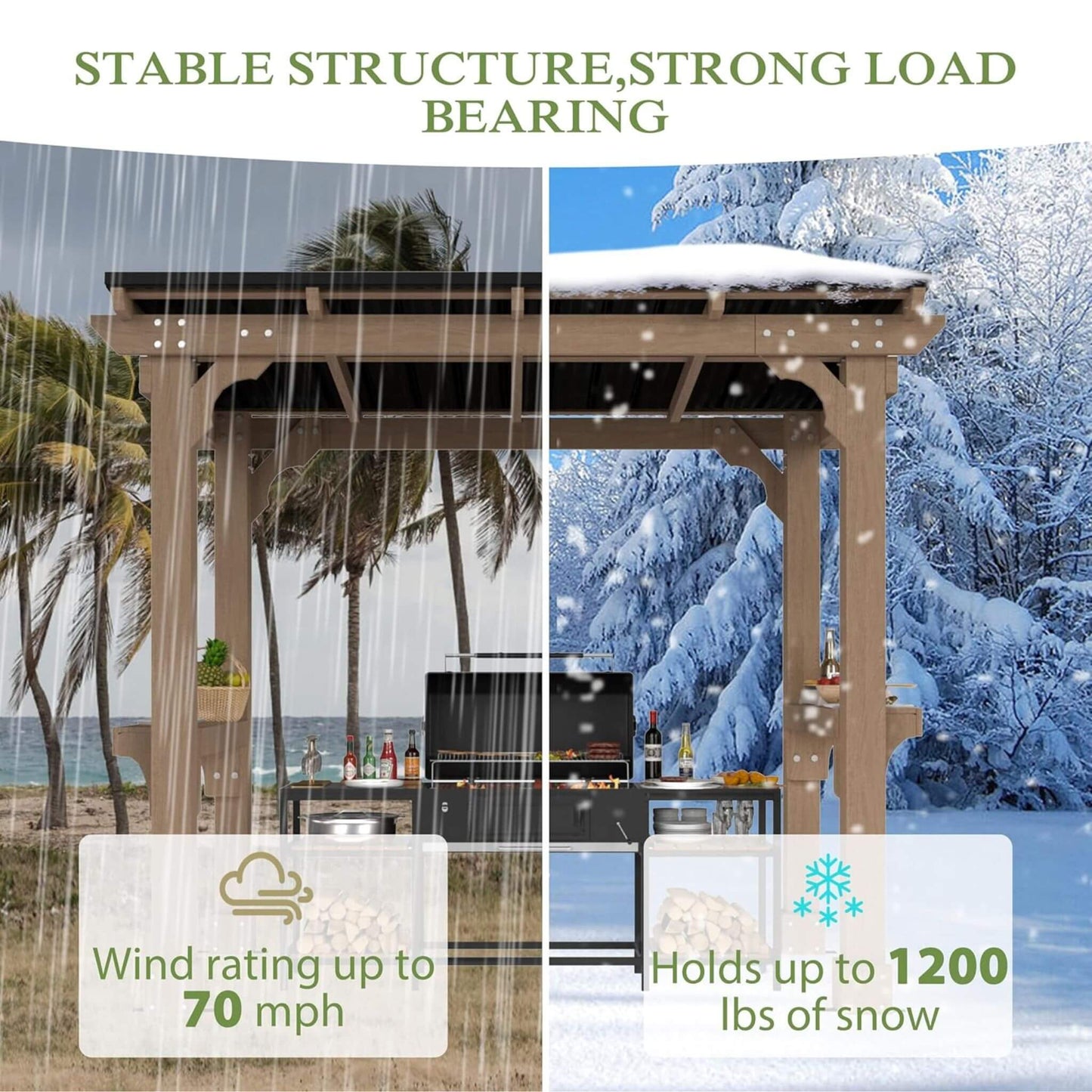 Alora Heavy-Duty Premium Wooden Grill Gazebo with Sloped Metal Roof