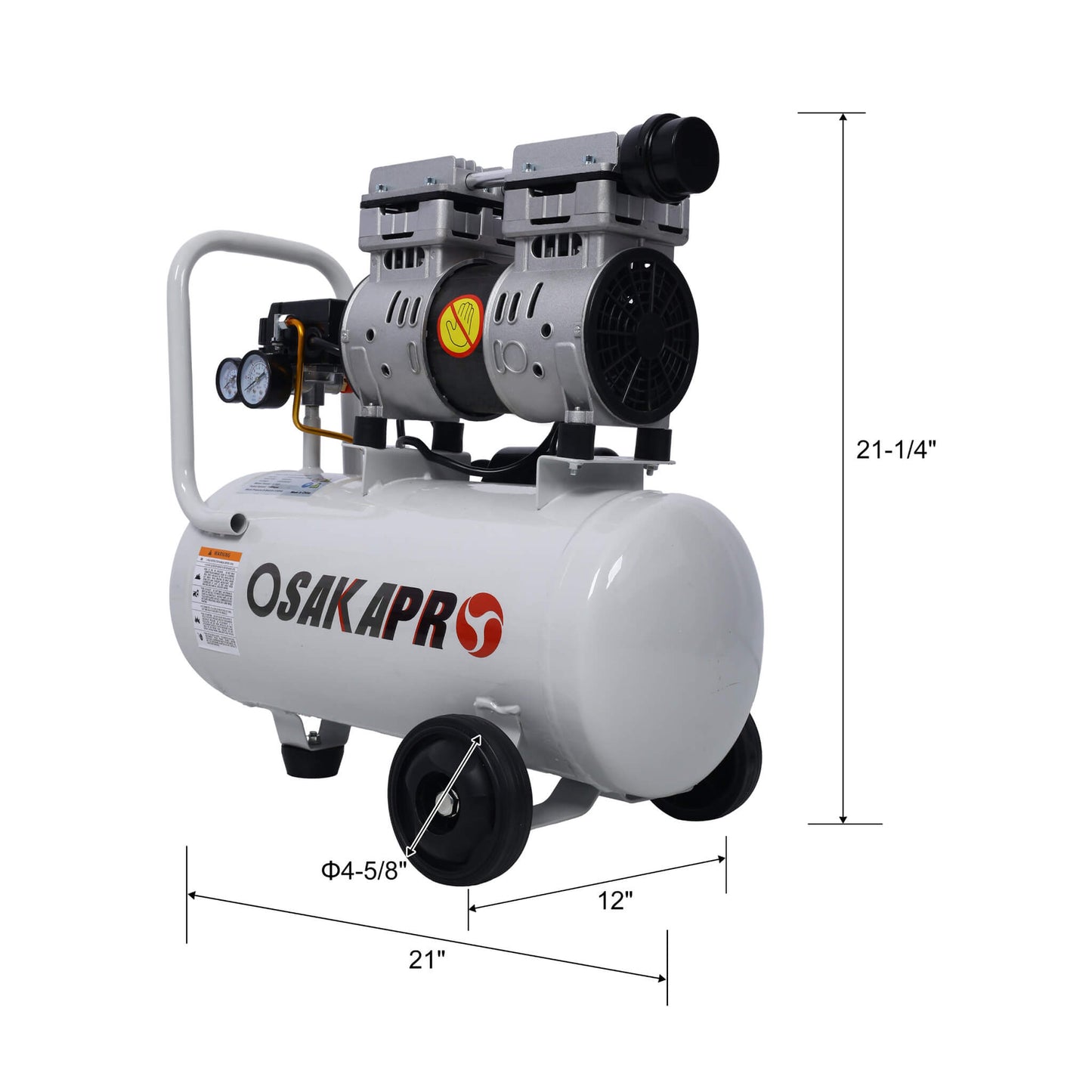 Heavy Duty 1.5/2.5HP Silent Oil-Free Portable Air Compressor with Wheels and Auto Drain