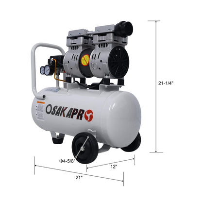 Heavy Duty 1.5/2.5HP Silent Oil-Free Portable Air Compressor with Wheels and Auto Drain