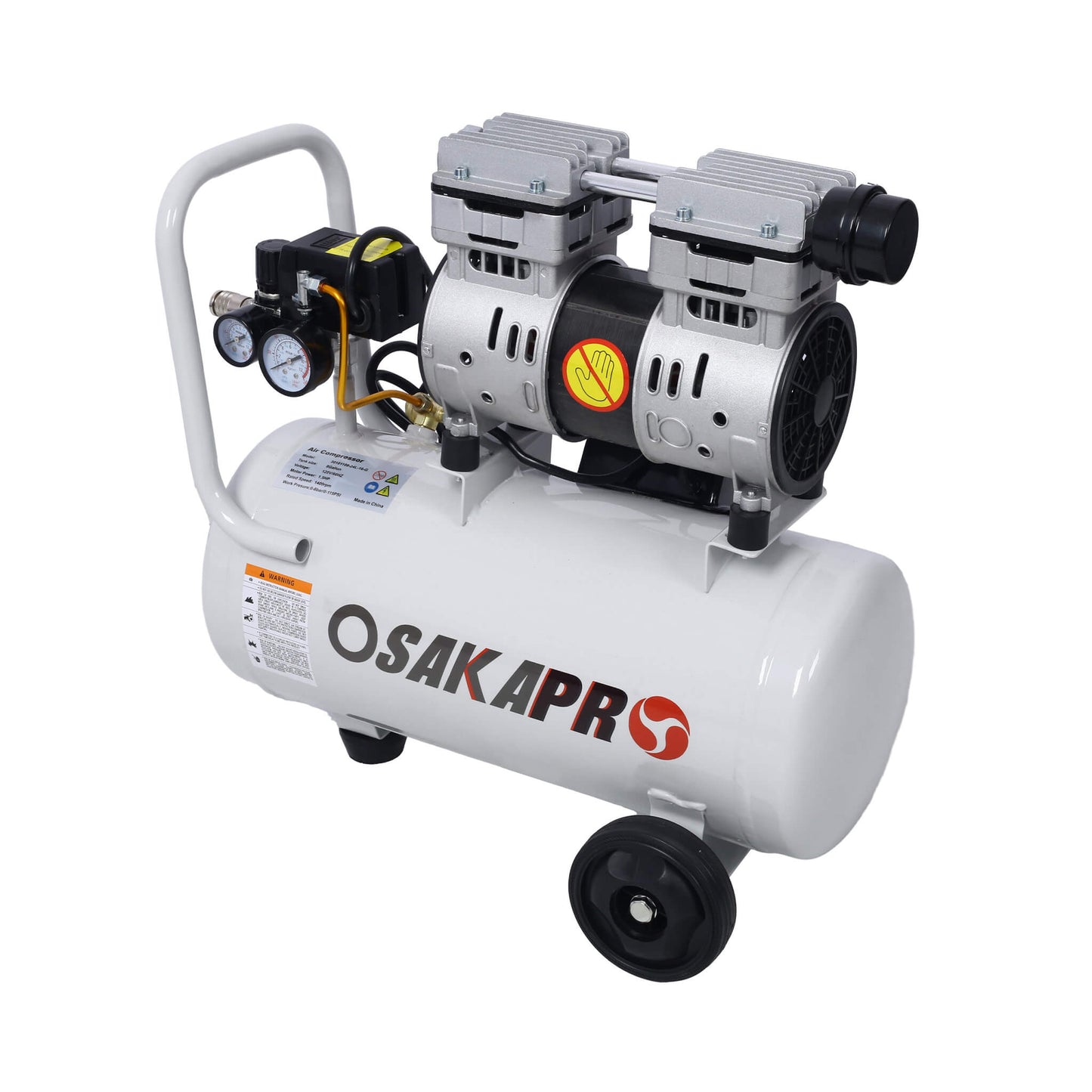 Heavy Duty 1.5/2.5HP Silent Oil-Free Portable Air Compressor with Wheels and Auto Drain