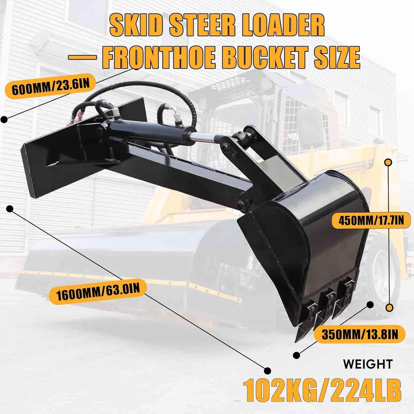 Heavy-Duty Skid Steer Fronthoe Attachment with 12-Inch Bucket