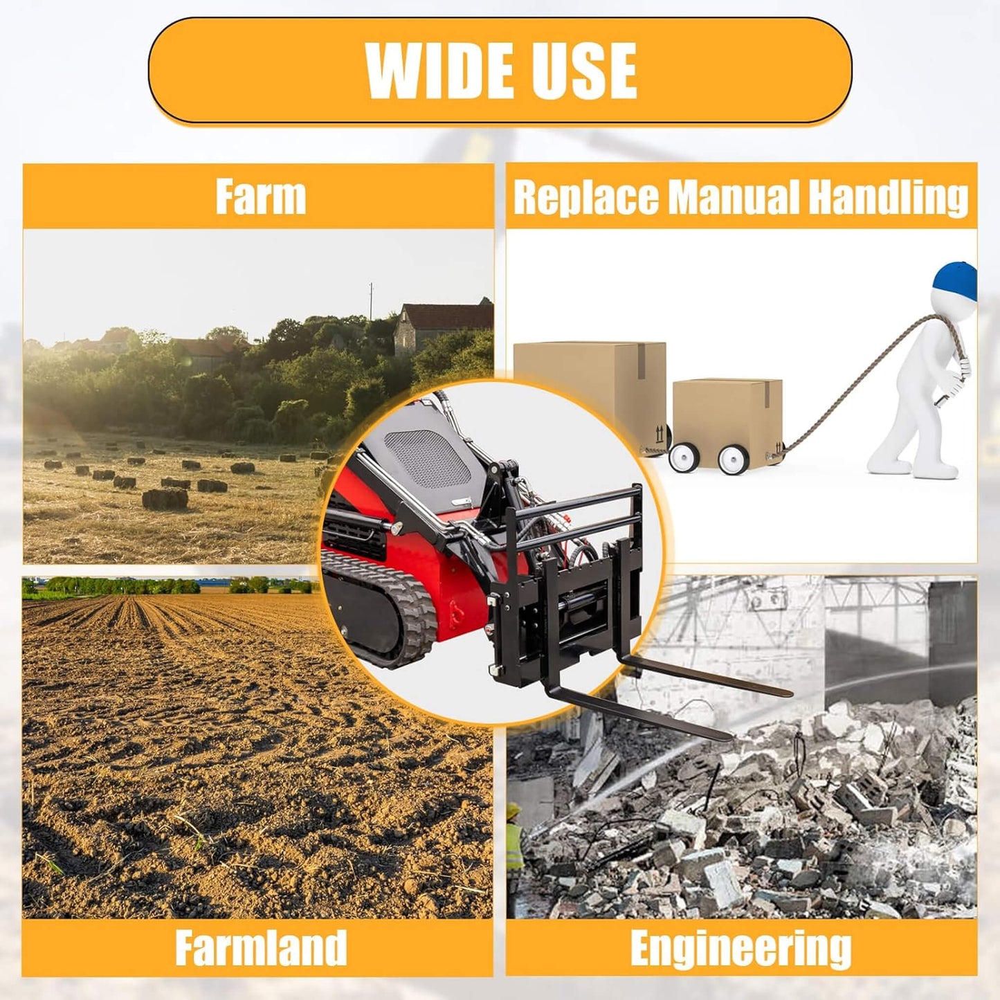 Heavy-Duty Skid Steer Pallet Fork Attachment with Lateral Shift