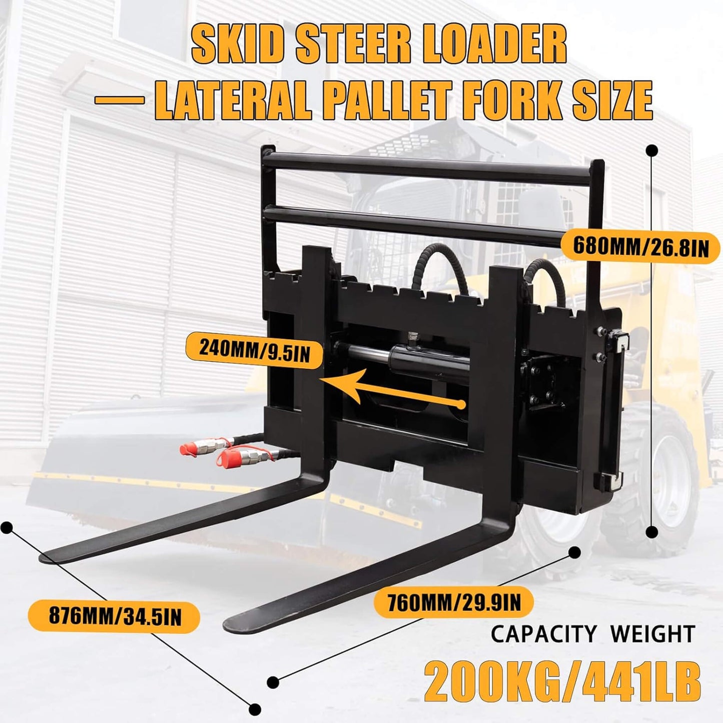 Heavy-Duty Skid Steer Pallet Fork Attachment with Lateral Shift
